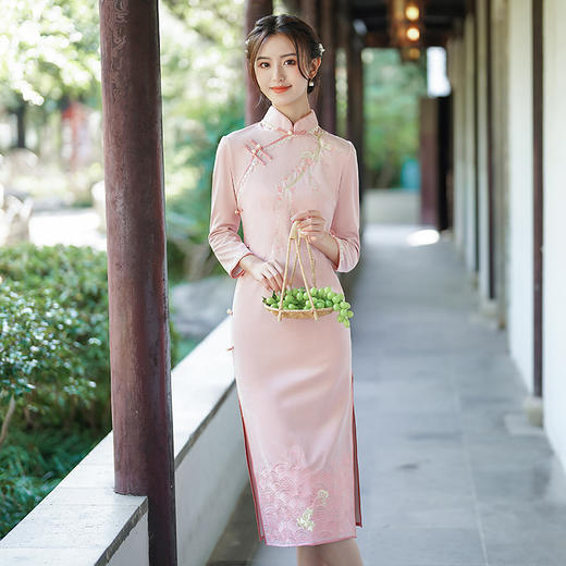 GSJ-3115冬款刺绣加绒加厚中国风国潮改良旗袍长款连衣裙女 商品图1