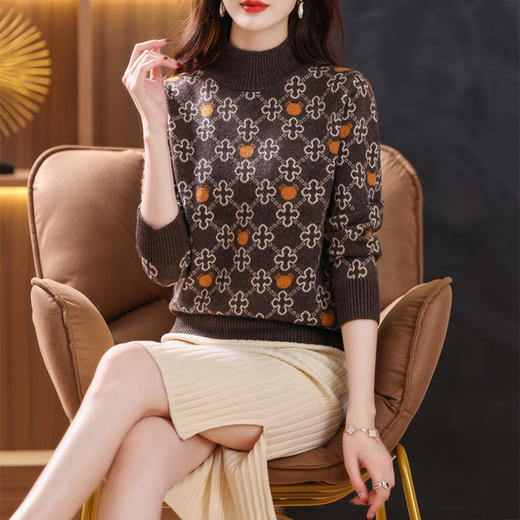 提花色打底衫，洋气复古厚款毛衣CC-101-35064 商品图5