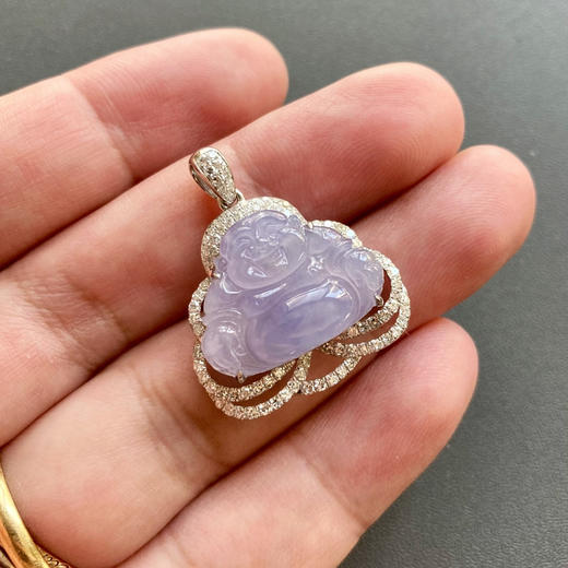 冰种紫罗兰翡翠弥勒佛18k白金钻石镶嵌 商品图6