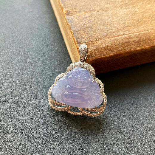 冰种紫罗兰翡翠弥勒佛18k白金钻石镶嵌 商品图2