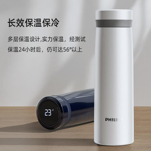 【品牌直发】飞利浦PHILIPS保温杯茶水分离智能温显杯316L不锈钢泡茶杯车载办公水杯500ml AWP2658 商品图1