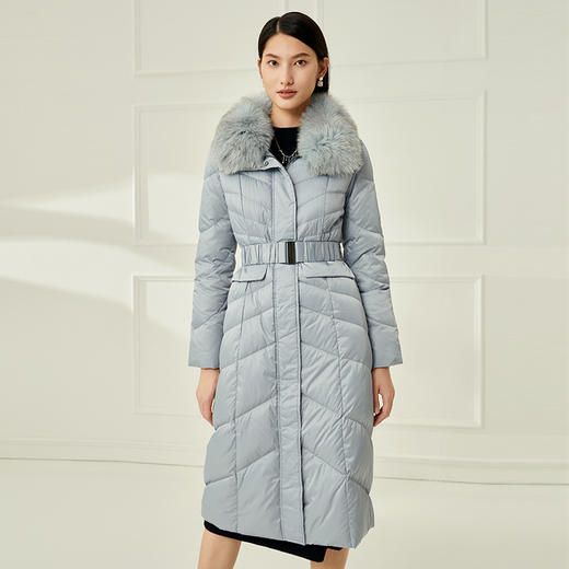 EITIE爱特爱冬季新款加厚狐狸毛领白鸭绒长款羽绒服6811518 商品图1