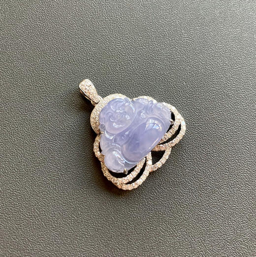 冰种紫罗兰翡翠弥勒佛18k白金钻石镶嵌 商品图3