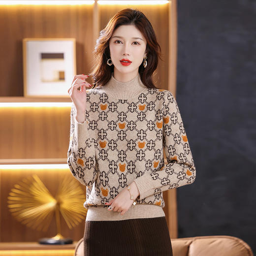 提花色打底衫，洋气复古厚款毛衣CC-101-35064 商品图0