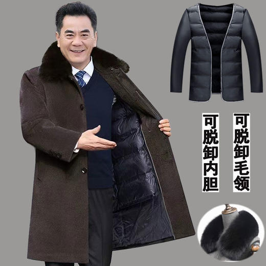 中老年人男装毛呢大衣男爸爸装男士外套冬季长款加绒大衣爷爷衣服nct29 商品图5