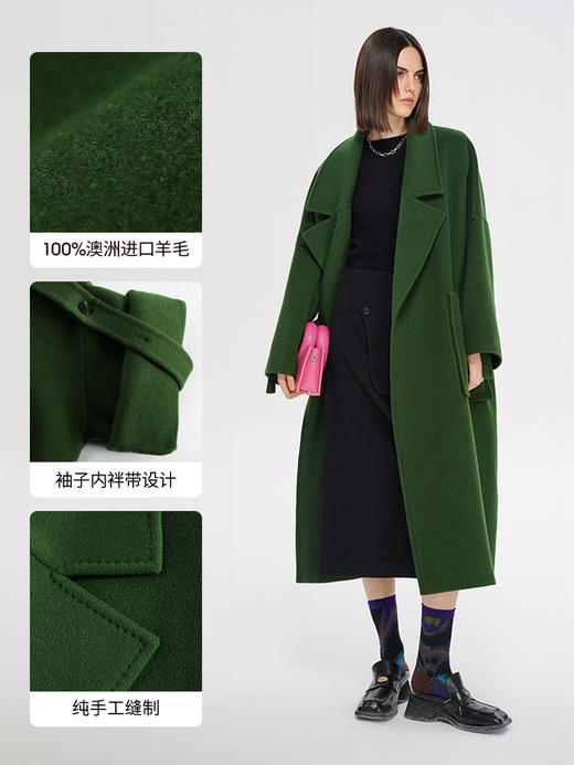 Self Who澳洲美丽诺全羊毛中长款毛呢外套女2022冬款双面呢子大衣 商品图2