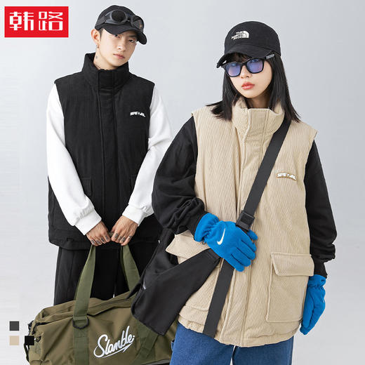 【春节不打烊】「两款配色！灯芯绒马甲棉服」韩路日系男装 2022冬新款灯芯绒棉服男复古工装立领马甲棉衣外套上衣 商品图0