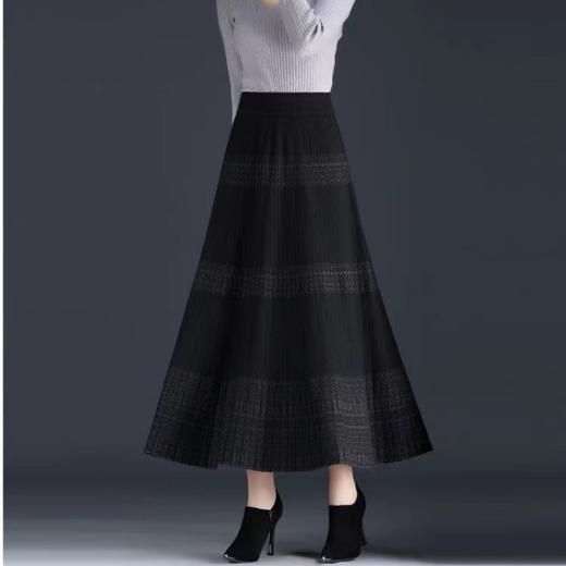 MZ12008针织格子半身裙女秋冬新款高腰中长款a字裙加厚显瘦大摆裙长裙潮 商品图1