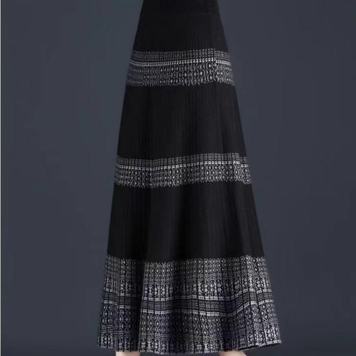 MZ12008针织格子半身裙女秋冬新款高腰中长款a字裙加厚显瘦大摆裙长裙潮 商品图2