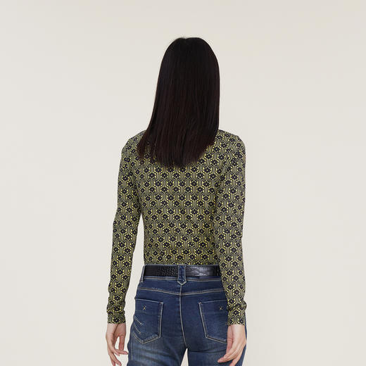 谜底2022冬季新款复古印花高领T恤女紧身打底上衣长袖224MT1664 商品图2