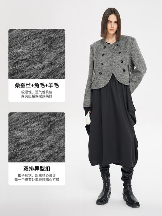 Self Who桑蚕丝羊毛双面毛呢子短外套女防寒保暖宽松轻奢2022冬 商品图2