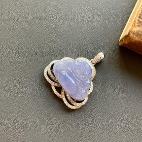 冰种紫罗兰翡翠弥勒佛18k白金钻石镶嵌