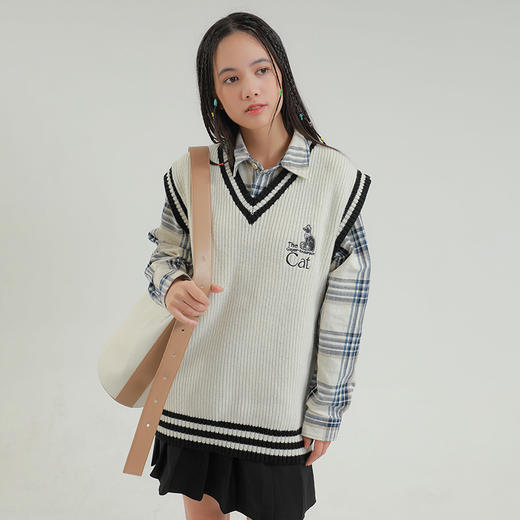 大英博物馆盖亚安德森猫系列羊毛针织V领毛衣马甲 商品图2