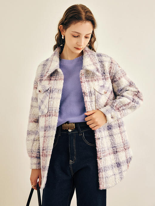 OLrain欧芮儿法式格子毛呢外套女秋冬2023新款减龄衬衣式呢子大衣 商品图1