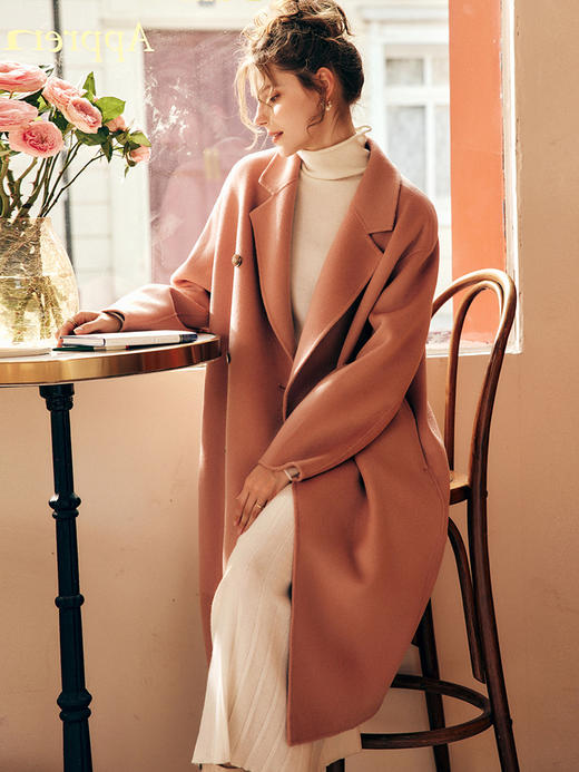 OLrain欧芮儿法式双面呢毛呢外套女春2025新款气质羊毛中长大衣 商品图1