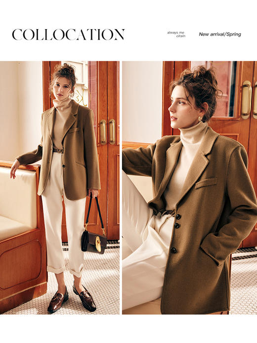 OLrain欧芮儿法式驼色双面呢毛呢外套女秋冬2022新款羊毛中长大衣 商品图1