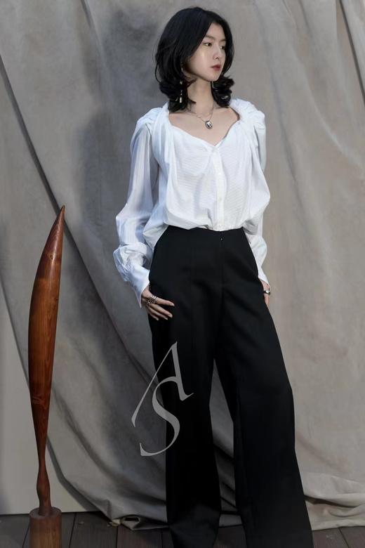 Oude Waag  黑色羊毛直筒阔腿裤 商品图0