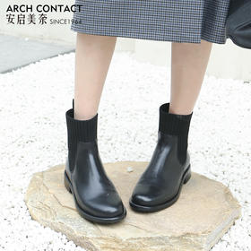 ARCHCONTACT安启美奈胎牛飞织圆头拼接女靴52174