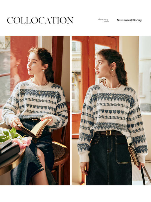 OLrain欧芮儿法式套头毛衣女秋季2023新款宽松慵懒复古毛绒针织衫 商品图1