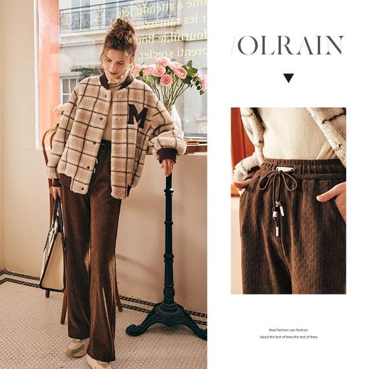 OLrain欧芮儿法式咖色抽绳休闲裤女秋冬2022年新款高腰阔腿拖地裤 商品图1
