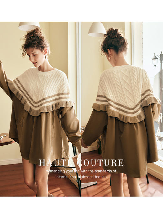 OLrain欧芮儿法式针织拼接连衣裙女秋季2022新款宽松慵懒胖MM裙子 商品图3