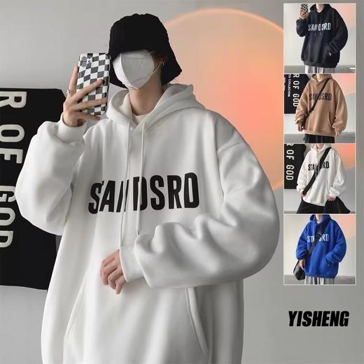 【潮流新款 时尚百搭男卫衣】美式复古加绒卫衣男学生秋冬季高街潮牌连帽外套宽松潮慵懒风衣服 商品图1