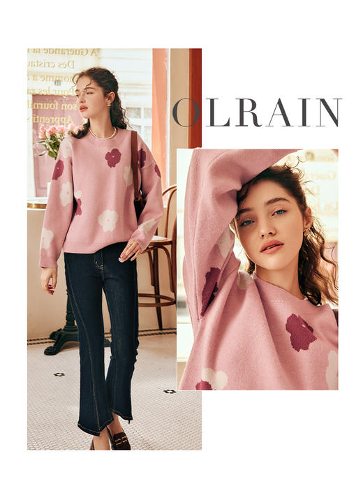 OLrain欧芮儿法式粉色套头毛衣女春2025年新款保暖甜美针织上衣 商品图0