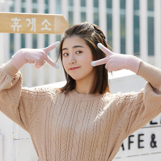 「五色可选！可触屏手套」新款针织保暖手套 女士冬季加绒加厚防风卡通可爱学生毛线手套配饰 商品图2