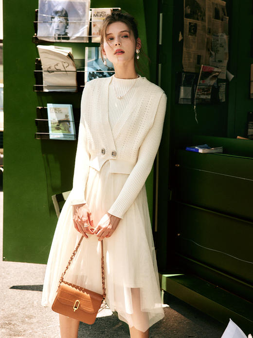 OLrain欧芮儿法式连衣裙时尚套装女秋冬2022年新款马甲开衫两件套 商品图2