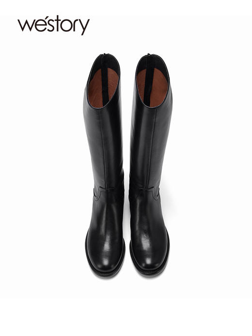 westory2022秋冬新款圆头平跟时装靴拉链粗腿长筒靴女82431 商品图2