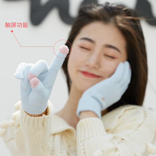 「五色可选！可触屏手套」新款针织保暖手套 女士冬季加绒加厚防风卡通可爱学生毛线手套配饰 商品图1