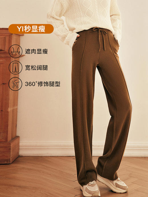 OLrain欧芮儿法式咖色休闲裤女秋冬2022新款高腰阔腿垂感羊毛卫裤 商品图0