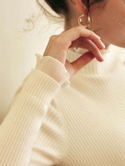 OLrain欧芮儿法式半高领套头毛衣女秋冬2022新款修身拼接针织上衣 商品图2