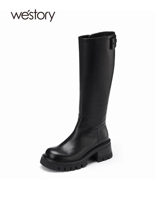 westory2022秋冬新款粗腿高跟骑士靴小个子长筒靴女设计感82381 商品图0