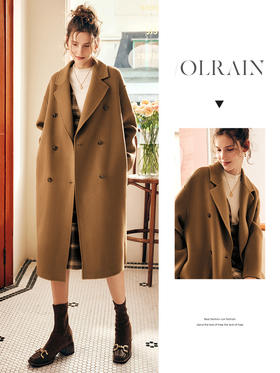 OLrain欧芮儿法式双面呢毛呢外套女春2025新款气质羊毛中长大衣
