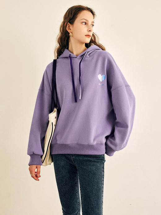OLrain欧芮儿法式紫色加绒连帽卫衣女春季2025新款宽松慵懒风上衣 商品图3