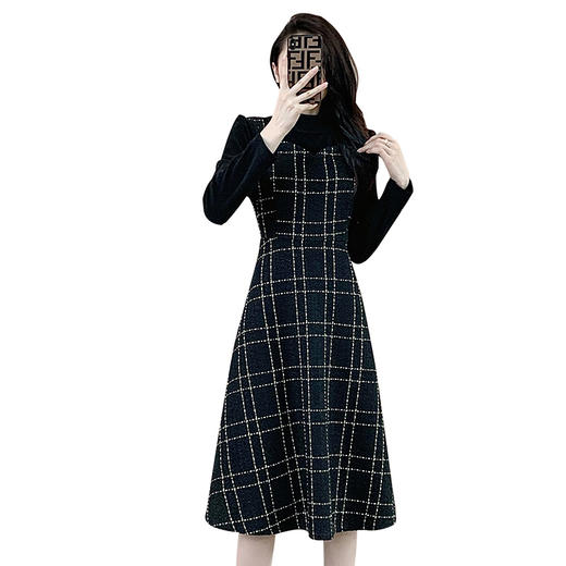 奢姿2025年冬装新款大码女装减龄格纹拼接连衣裙胖妹妹时尚裙子9924890793 商品图4
