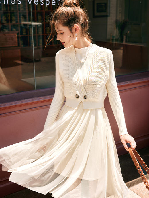 OLrain欧芮儿法式连衣裙时尚套装女秋冬2022年新款马甲开衫两件套 商品图1