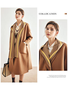 OLrain欧芮儿法式驼色毛呢外套女冬季2024年新款学院风连帽大衣