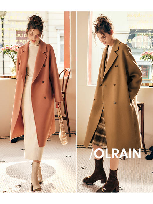 OLrain欧芮儿法式双面呢毛呢外套女春2025新款气质羊毛中长大衣 商品图3