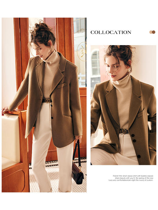 OLrain欧芮儿法式驼色双面呢毛呢外套女秋冬2022新款羊毛中长大衣 商品图0