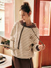 OLrain欧芮儿法式条纹连帽加绒卫衣女秋冬2022年新款复古撞色上衣 商品缩略图1