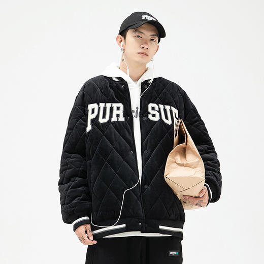【春节不打烊】「黑白两色！潮牌棒球棉服」韩路日系男装 2022冬季新款潮牌棒球服棉衣外套宽松情侣棉服男上衣 商品图1