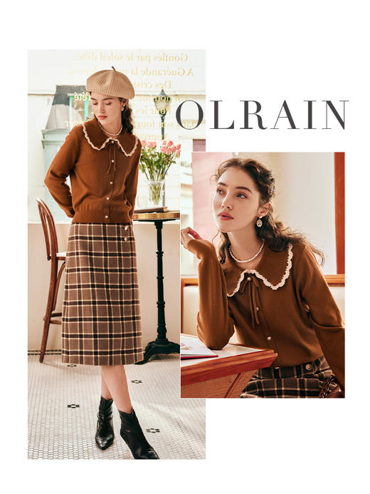 OLrain欧芮儿法式娃娃领套头毛衣女秋冬2022年新款复古撞色针织衫 商品图0