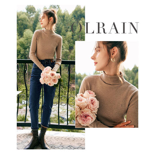 OLrain欧芮儿法式高领毛衣女秋冬2022新款修身保暖内搭打底羊毛衫 商品图0