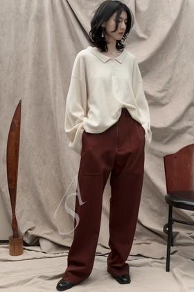 Studio Nicholson  榛红色MEYER前拉链高腰阔腿裤