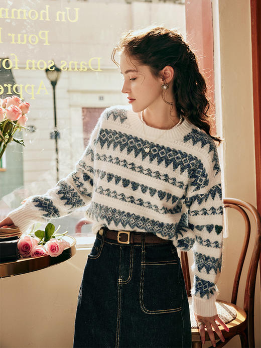 OLrain欧芮儿法式套头毛衣女秋季2023新款宽松慵懒复古毛绒针织衫 商品图3