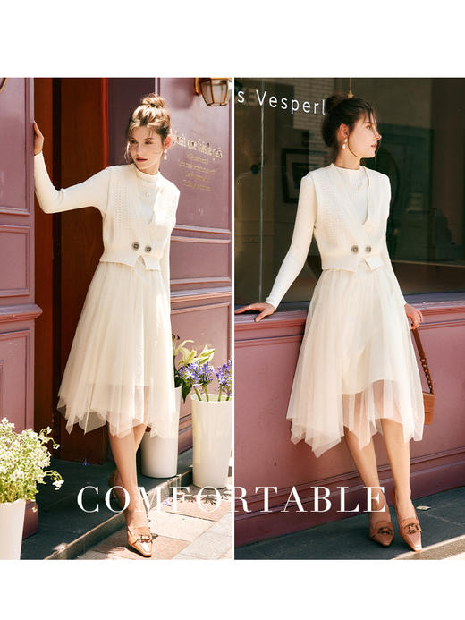 OLrain欧芮儿法式连衣裙时尚套装女秋冬2022年新款马甲开衫两件套 商品图3