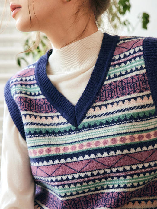 OLrain欧芮儿法式V领马甲毛衣女秋冬2022年新款复古内搭针织背心 商品图1