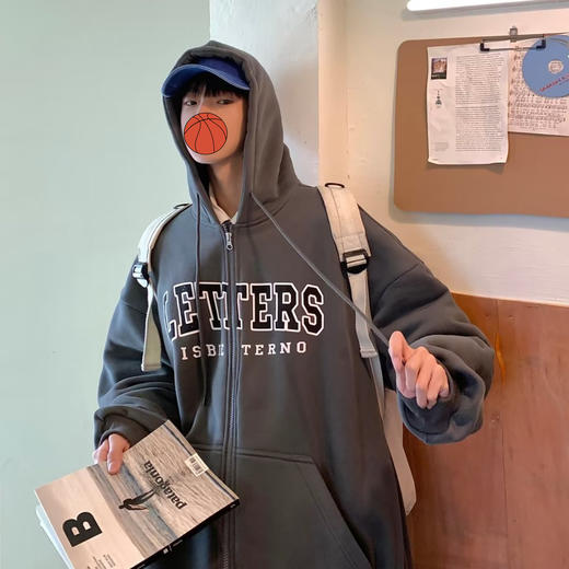 【男款休闲潮流外套】慵懒风开衫高克重磅大码卫衣男潮牌藏蓝色夹克连帽外套秋新款休闲 商品图0